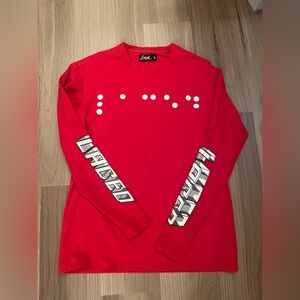 Red long sleeve braille Laced Co. shirt